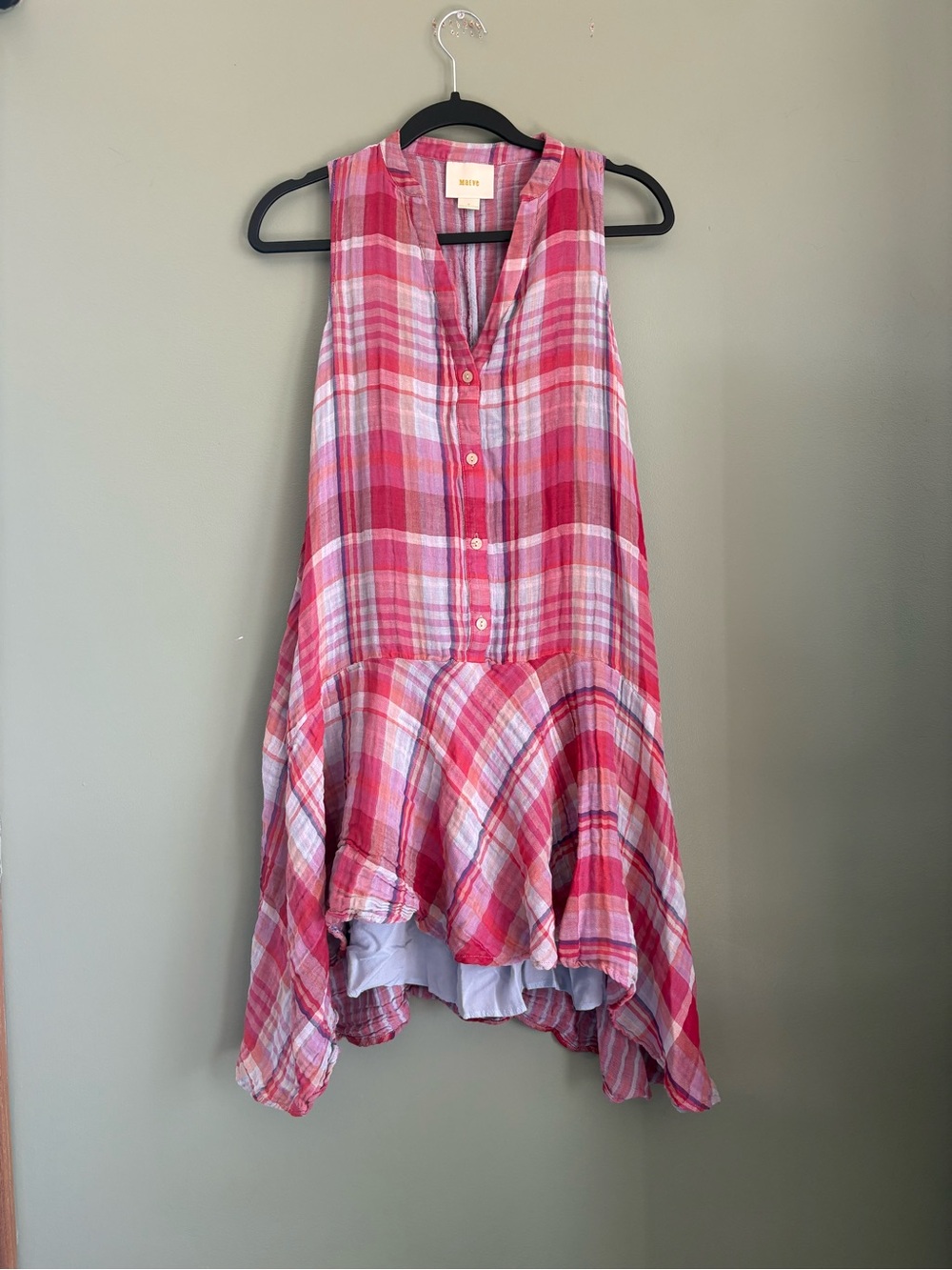 Maeve Pippa Swing Dress Pink Plaid Sleeveless Button-Front
